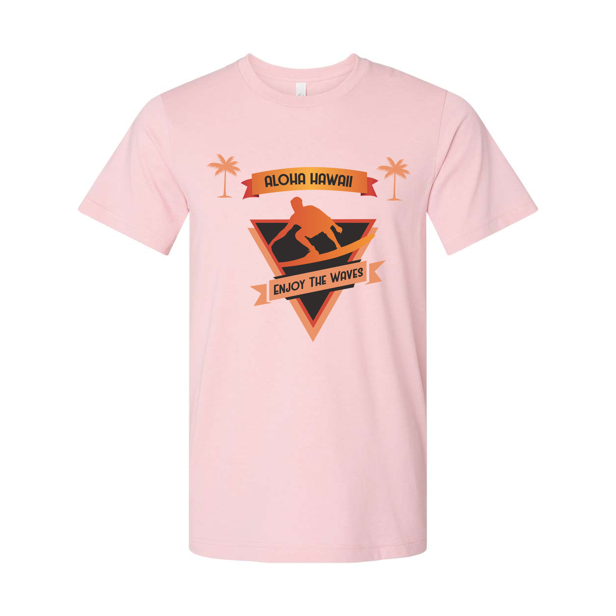 Unisex Surfing Graphic T Shirt With Aloha Hawaii Banner And Wave Surfer Emblem Design