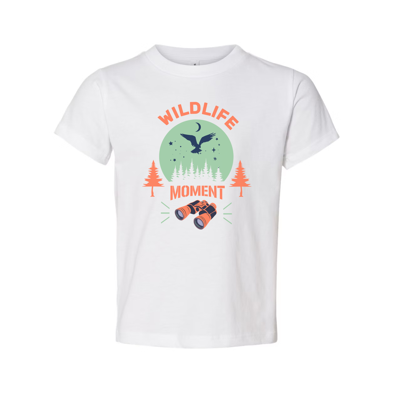 Wildlife Moment Graphic T Shirt With Bird In Flight Over Pine Forest And Binoculars