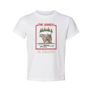 Unisex Hunting T Shirt With Jungle Scene And Forest Border Bear And Deer Illustration