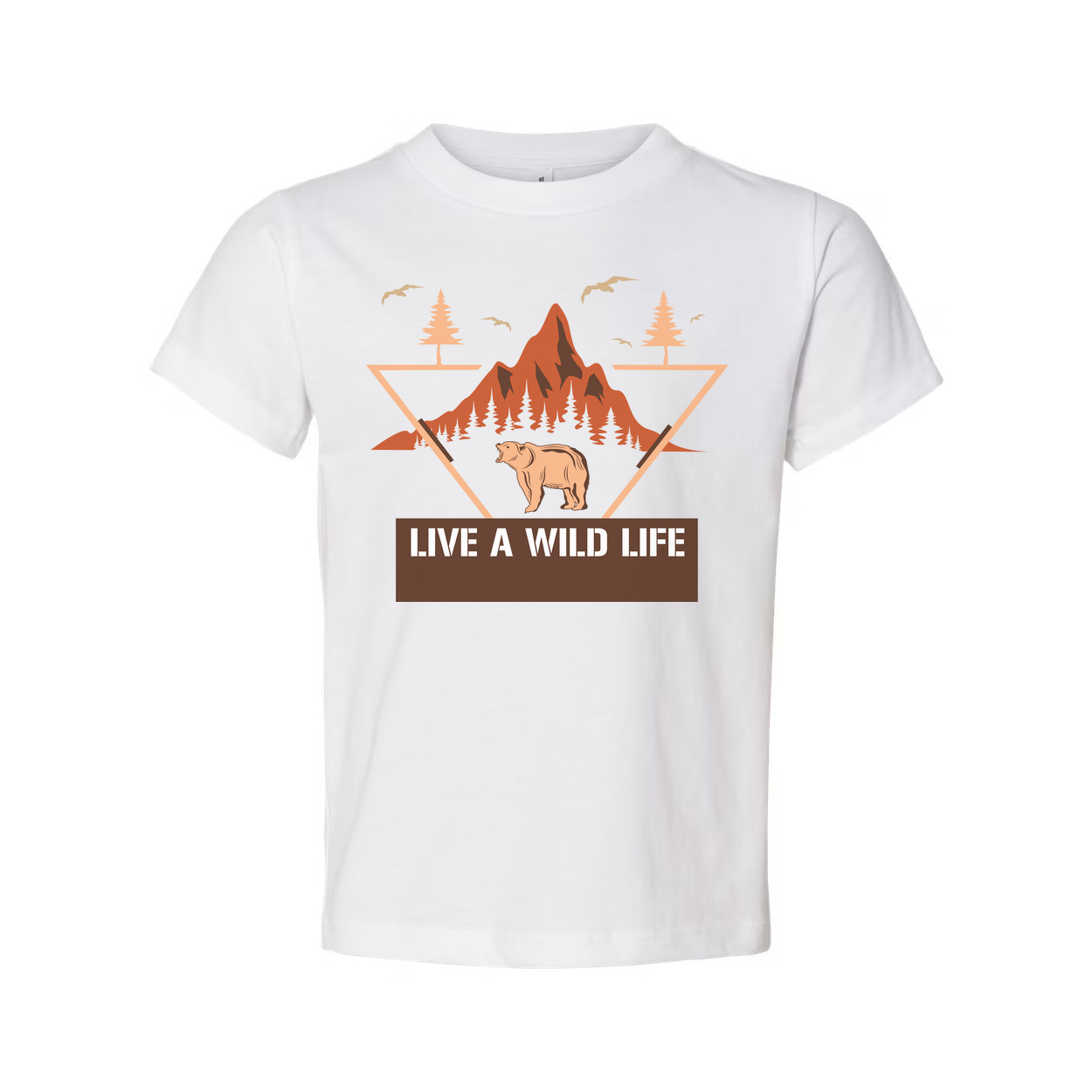 Unisex Hunting Graphic T Shirt With Mountain Range Pine Trees And Bear Illustration
