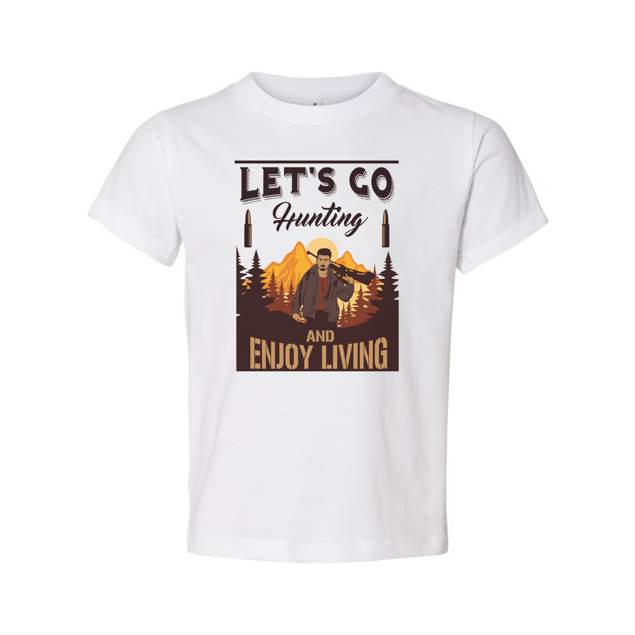 Hunting T Shirt With Outdoor Mountain Scene And Lets Go Hunting And Enjoy Living