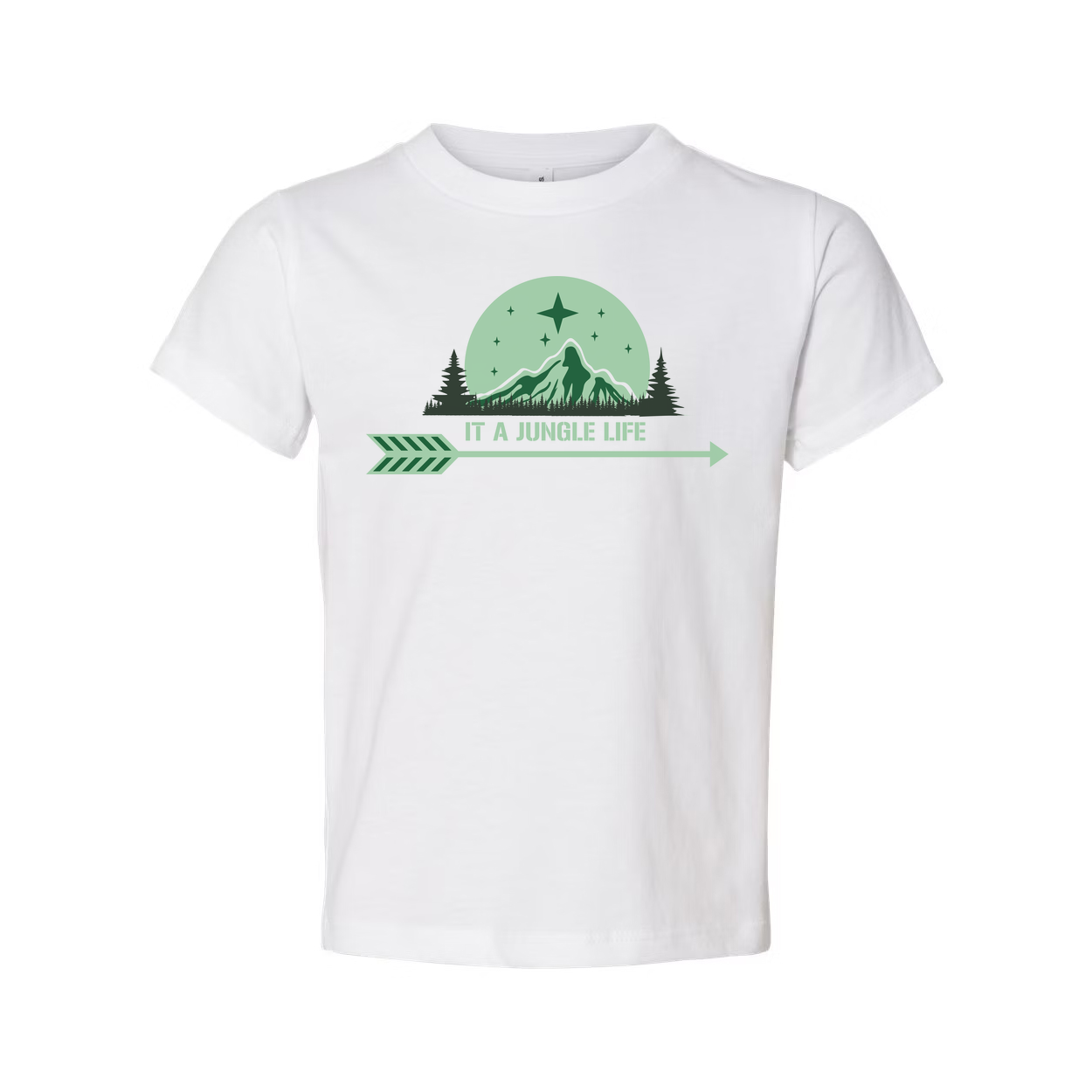 Unisex Graphic T Shirt With Mountain Jungle Scene And Arrow It A Jungle Life Text