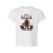 Hunting Graphic Tee With Silhouette Hunter Holding Spear In Forest Scene Artwork