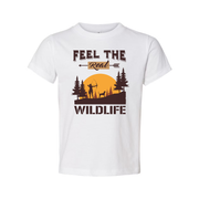 Feel The Real Wildlife Hunting Graphic Tee Unisex Sunset Archer Silhouette With Dog