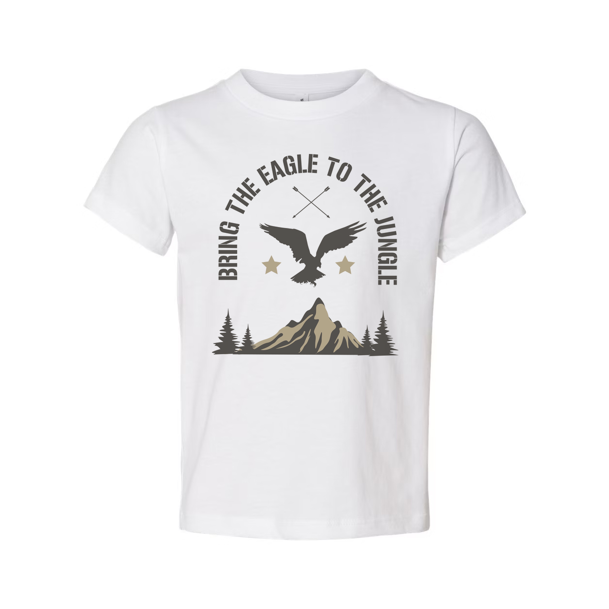 Unisex Outdoor Eagle Graphic T Shirt With Mountain Peak And Forest Silhouette Design