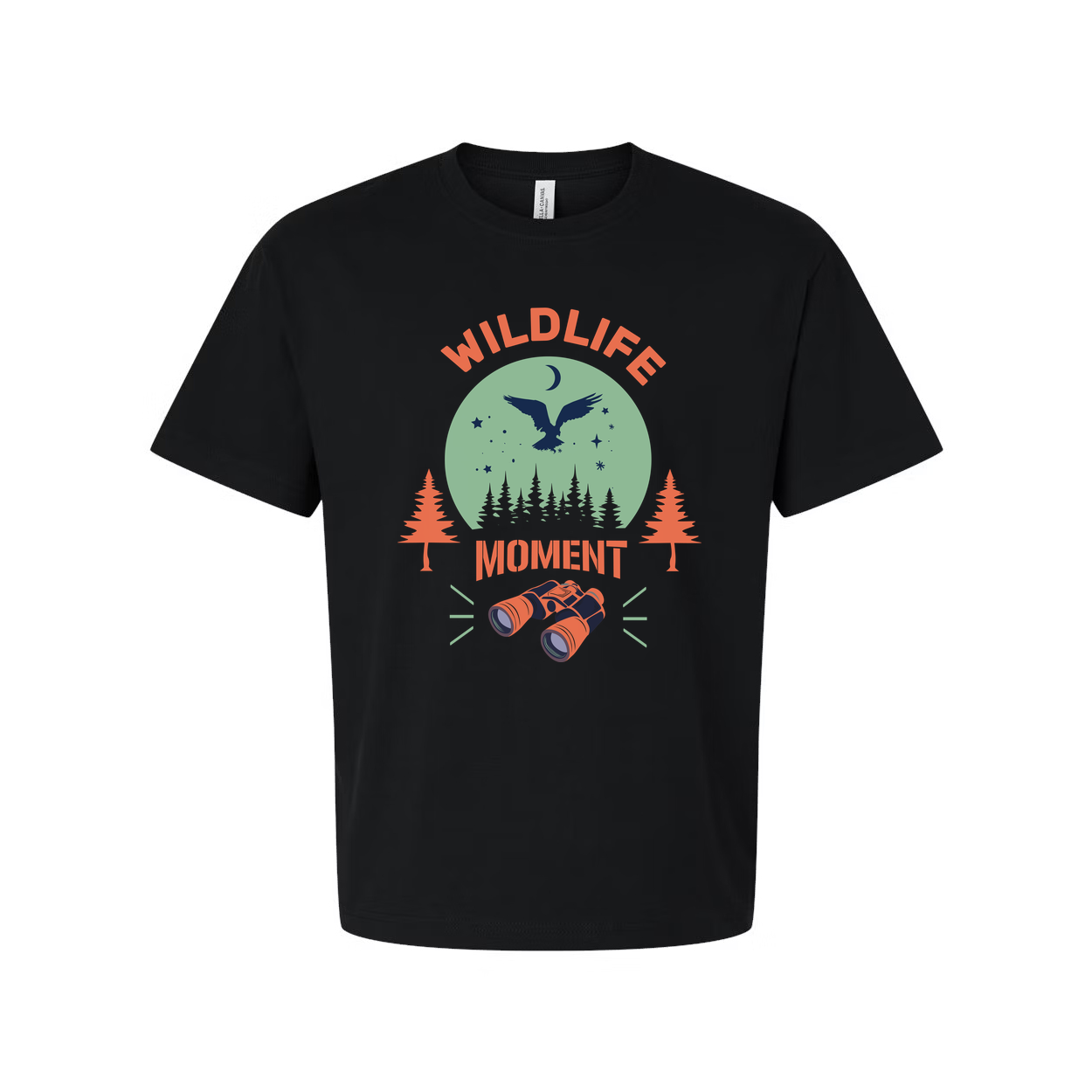 Wildlife Moment Graphic T Shirt With Bird In Flight Over Pine Forest And Binoculars