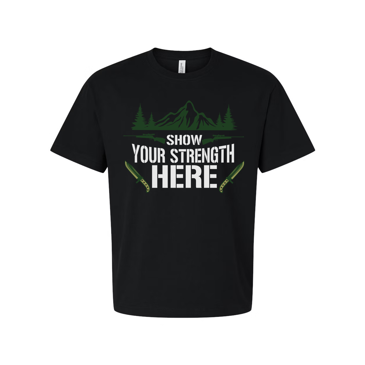 Hunting Unisex Graphic T Shirt With Mountain Scene And Knives Design