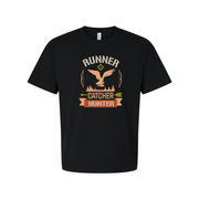 Unisex Hunting Graphic T Shirt With Eagle Emblem, Forest Silhouette, And Target Arrow Design