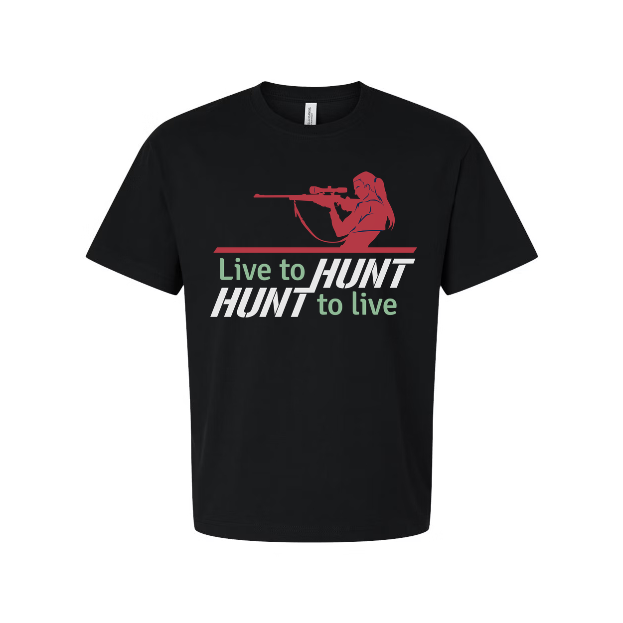 Unisex Hunting T Shirt With Rifle Scope Silhouette And Live To Hunt Slogan Graphic