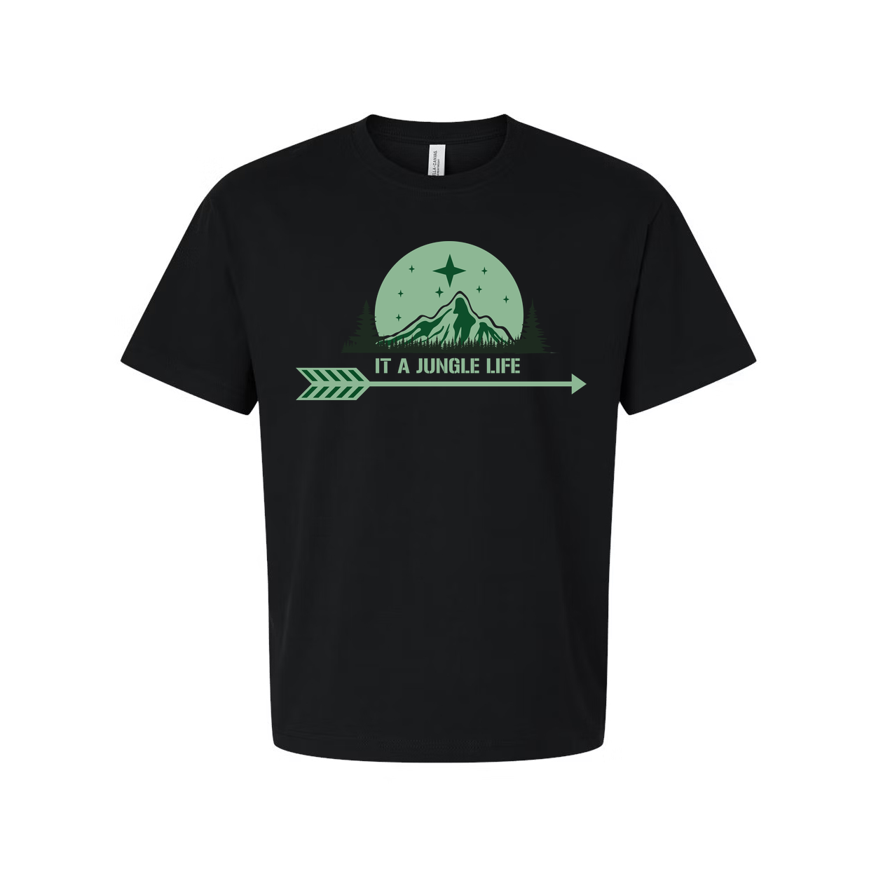 Unisex Graphic T Shirt With Mountain Jungle Scene And Arrow It A Jungle Life Text