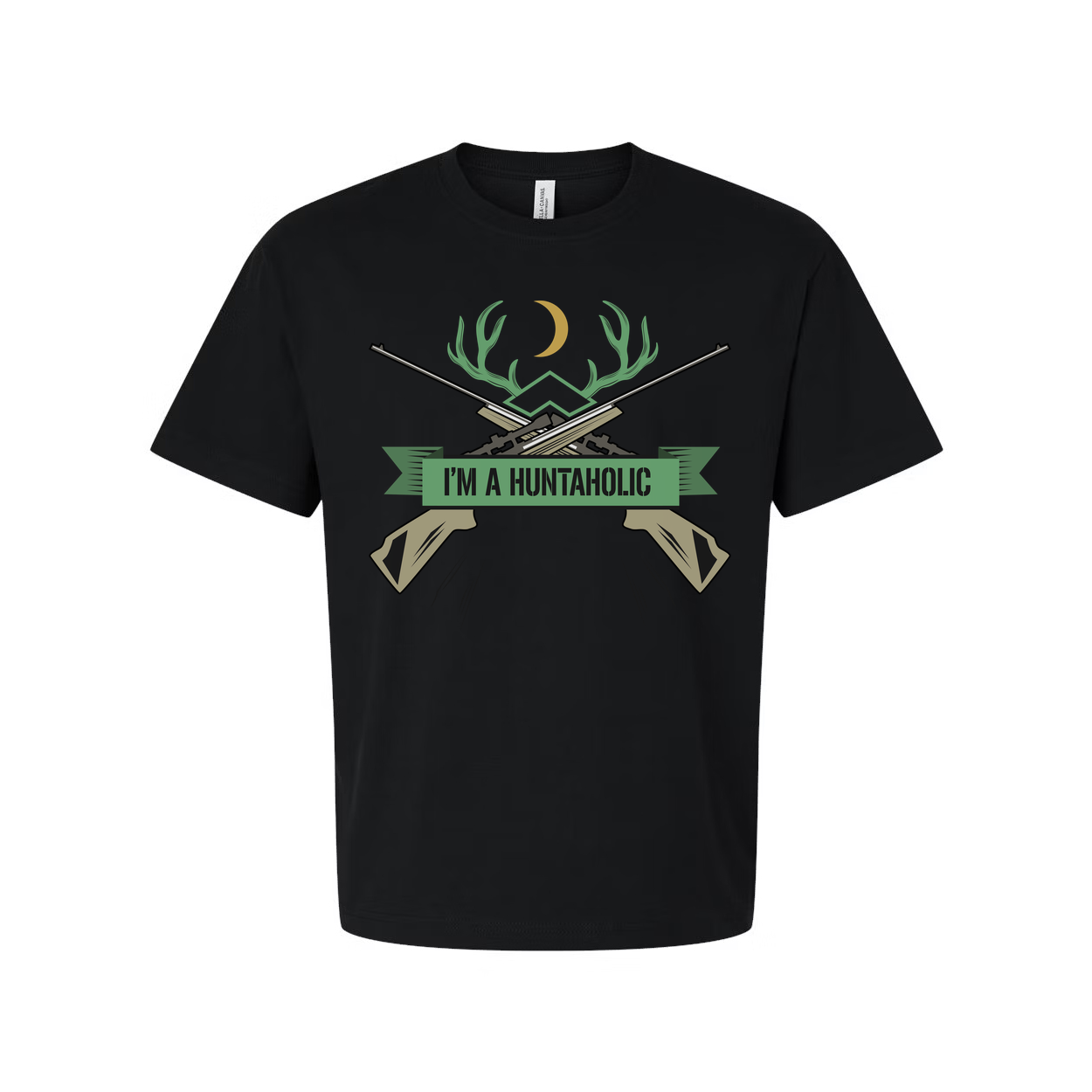 Unisex Hunting T Shirt With Antler Emblem And Crossed Rifles Graphic Design For Outdoor Enthusiasts