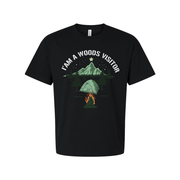 I Am A Woods Visitor Camping Tee With Tent Campfire And Mountain Forest Scenic Artwork