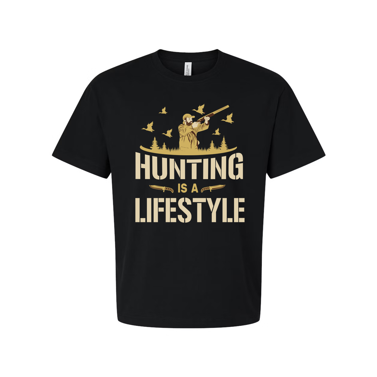 Hunting Is A Lifestyle Unisex T Shirt With Hunter Silhouette Birds Forest Scene Artwork