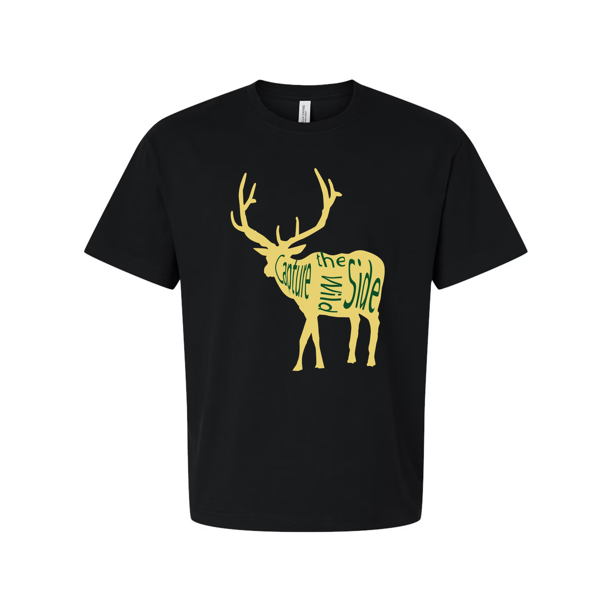 Unisex Hunting T Shirt With Yellow Deer Silhouette And Graphic Typography Design