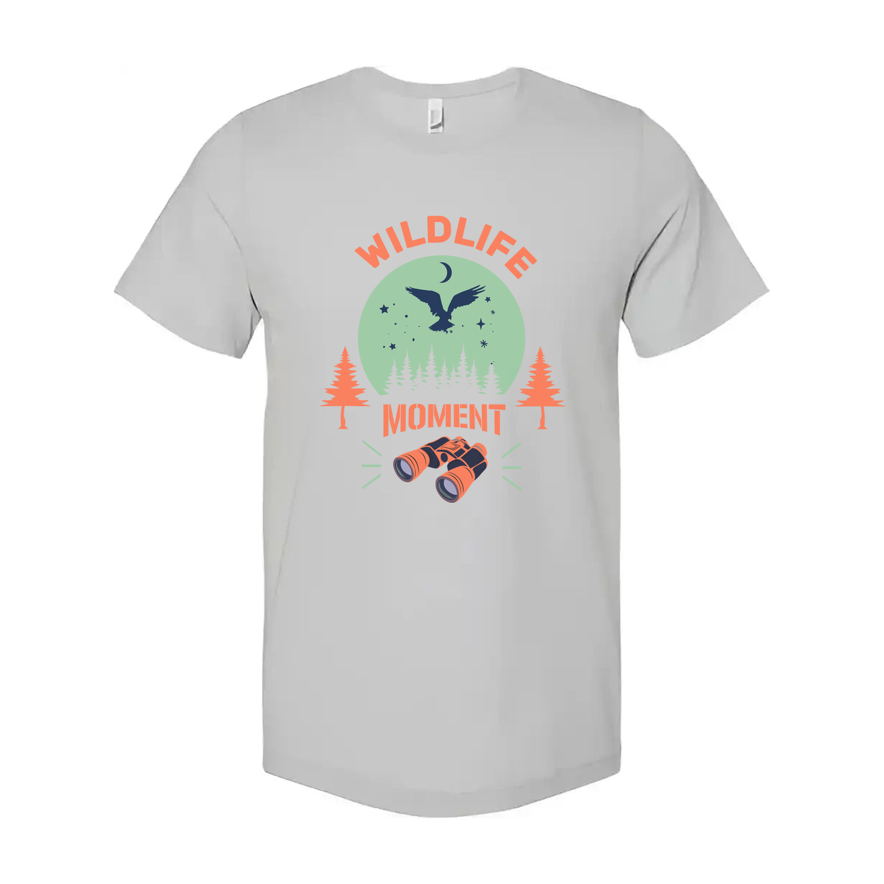 Wildlife Moment Graphic T Shirt With Bird In Flight Over Pine Forest And Binoculars