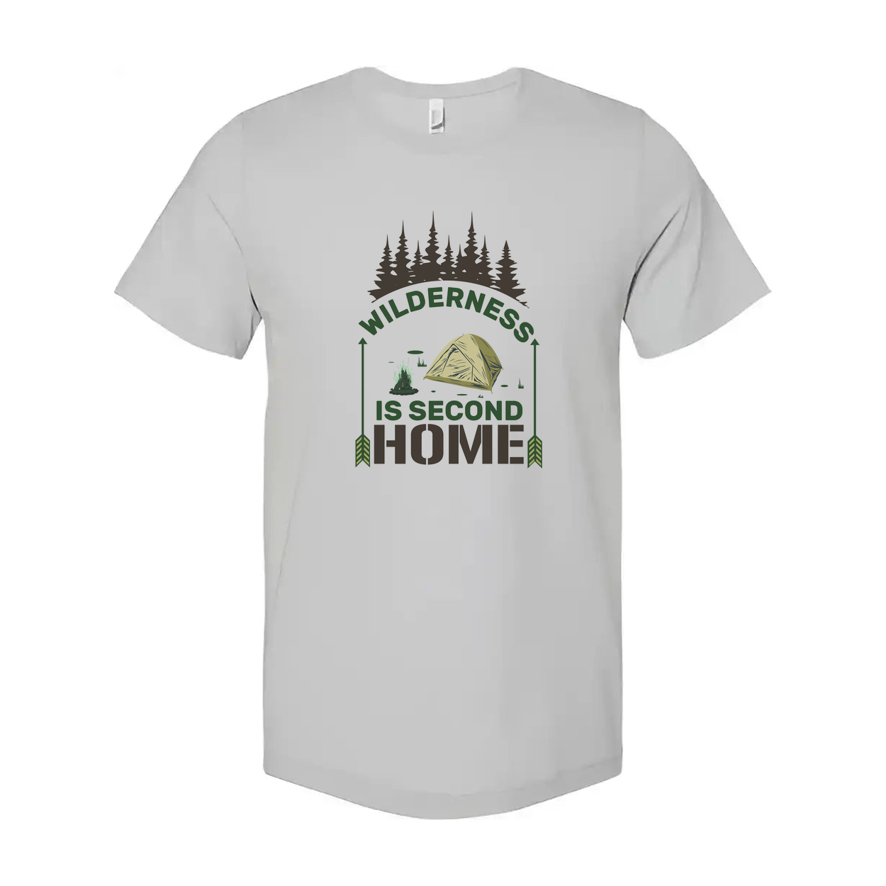 Wilderness Is Second Home Camping Graphic T Shirt With Tent And Forest Scene For Outdoor Enthusiasts