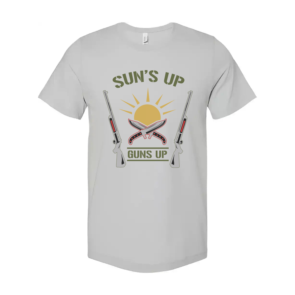 Sun's Up Guns Up Hunting Graphic T Shirt For Hunters And Outdoor Enthusiasts With Bold Vintage Design