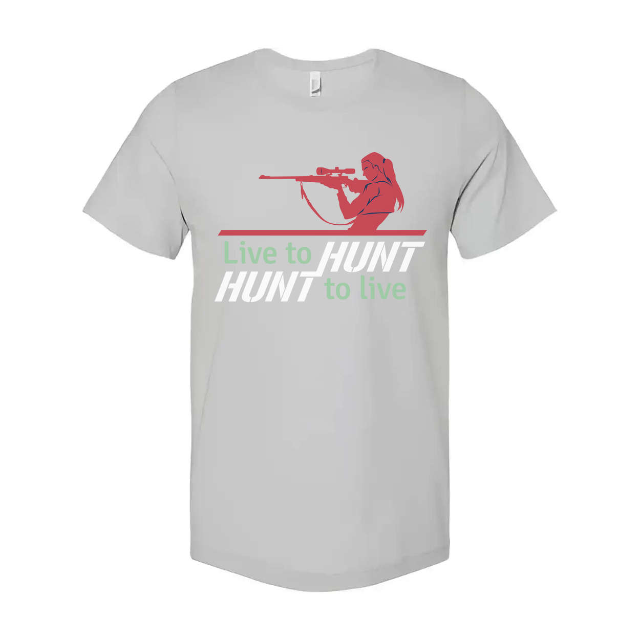 Unisex Hunting T Shirt With Rifle Scope Silhouette And Live To Hunt Slogan Graphic