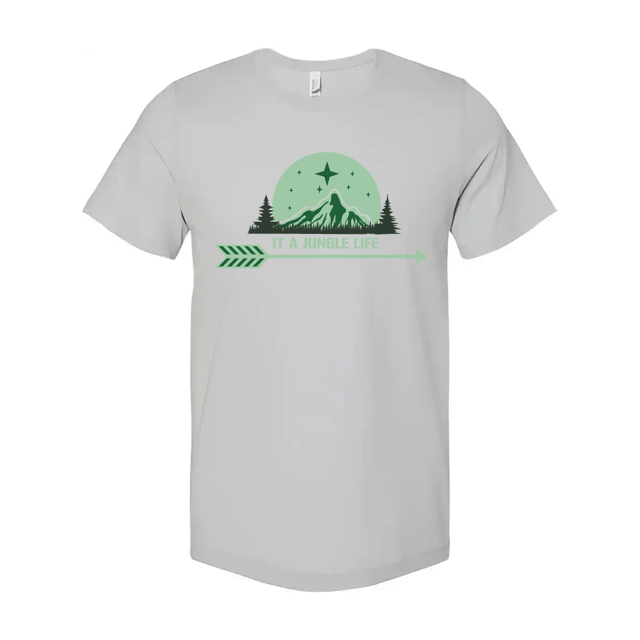 Unisex Graphic T Shirt With Mountain Jungle Scene And Arrow It A Jungle Life Text
