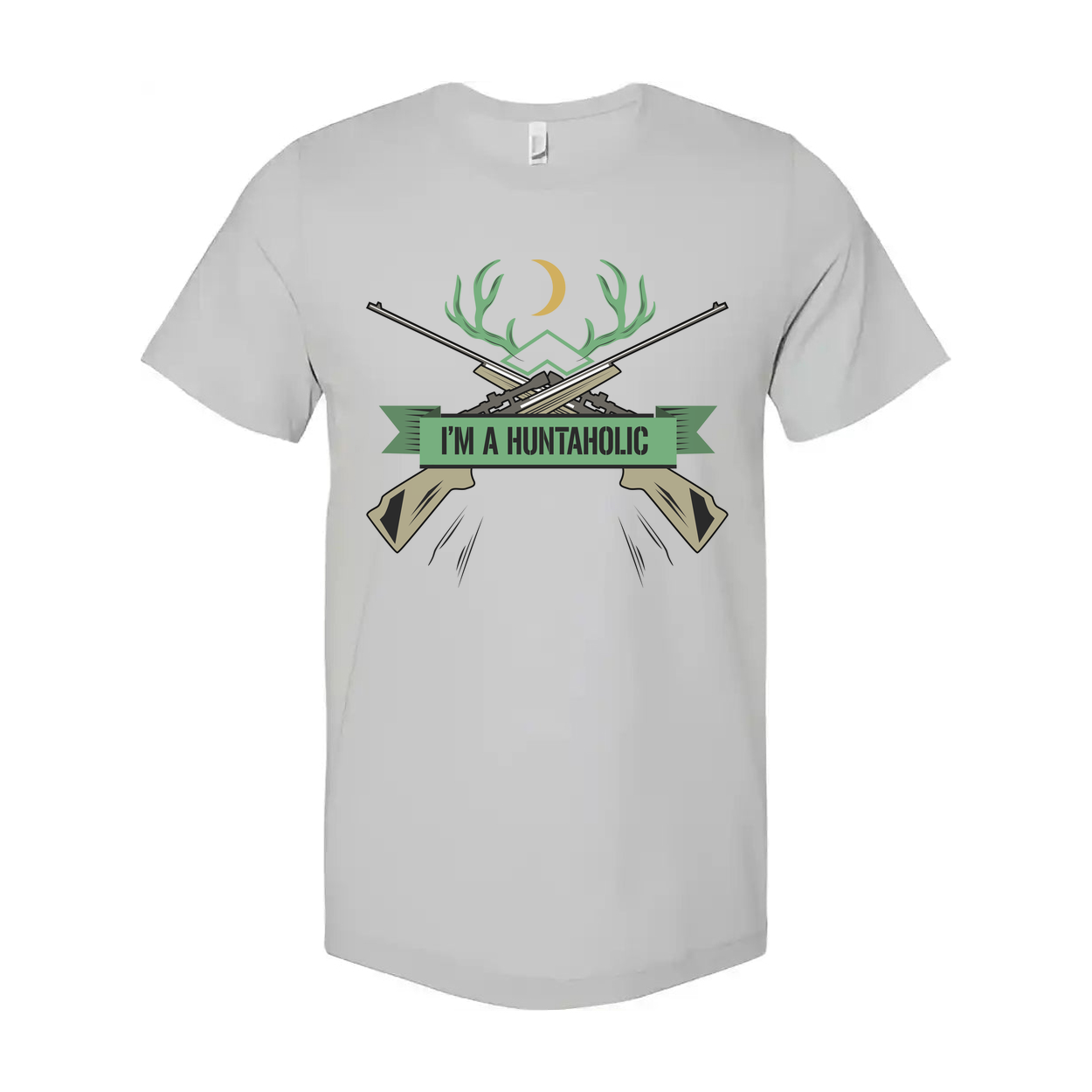 Unisex Hunting T Shirt With Antler Emblem And Crossed Rifles Graphic Design For Outdoor Enthusiasts