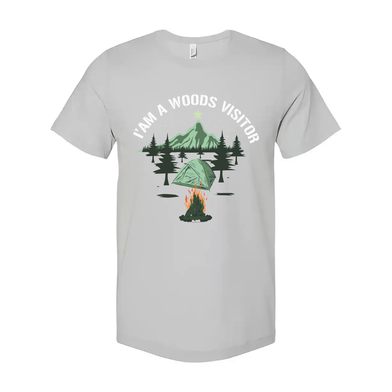 I Am A Woods Visitor Camping Tee With Tent Campfire And Mountain Forest Scenic Artwork