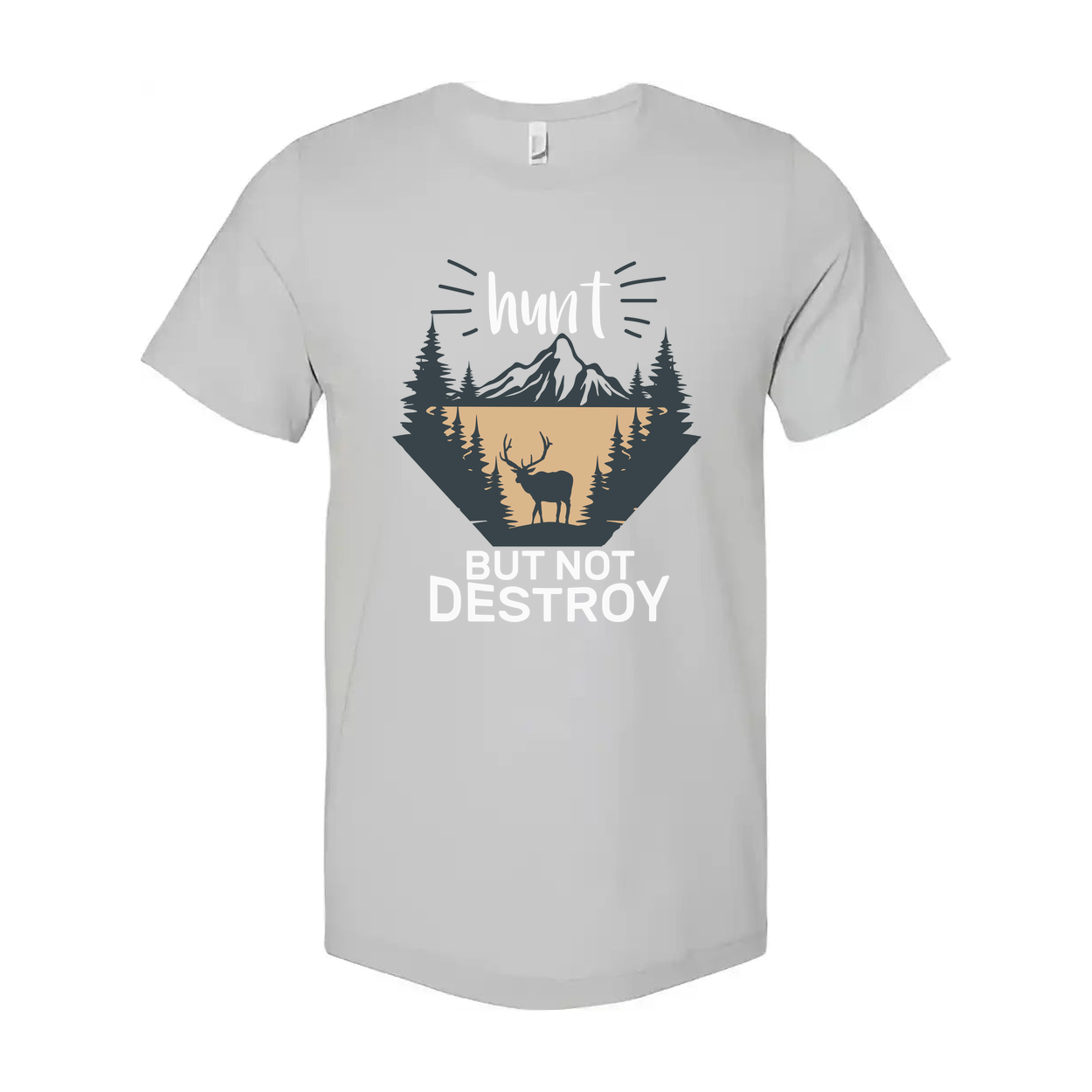 Hunting Graphic T Shirt With Deer Silhouette And Mountain Scene For Outdoors Enthusiasts