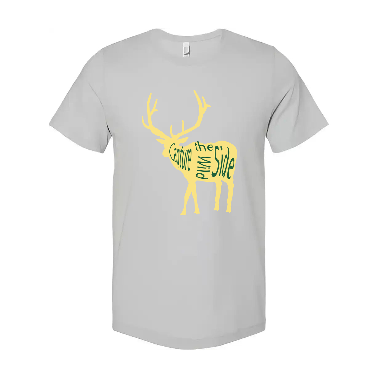 Unisex Hunting T Shirt With Yellow Deer Silhouette And Graphic Typography Design