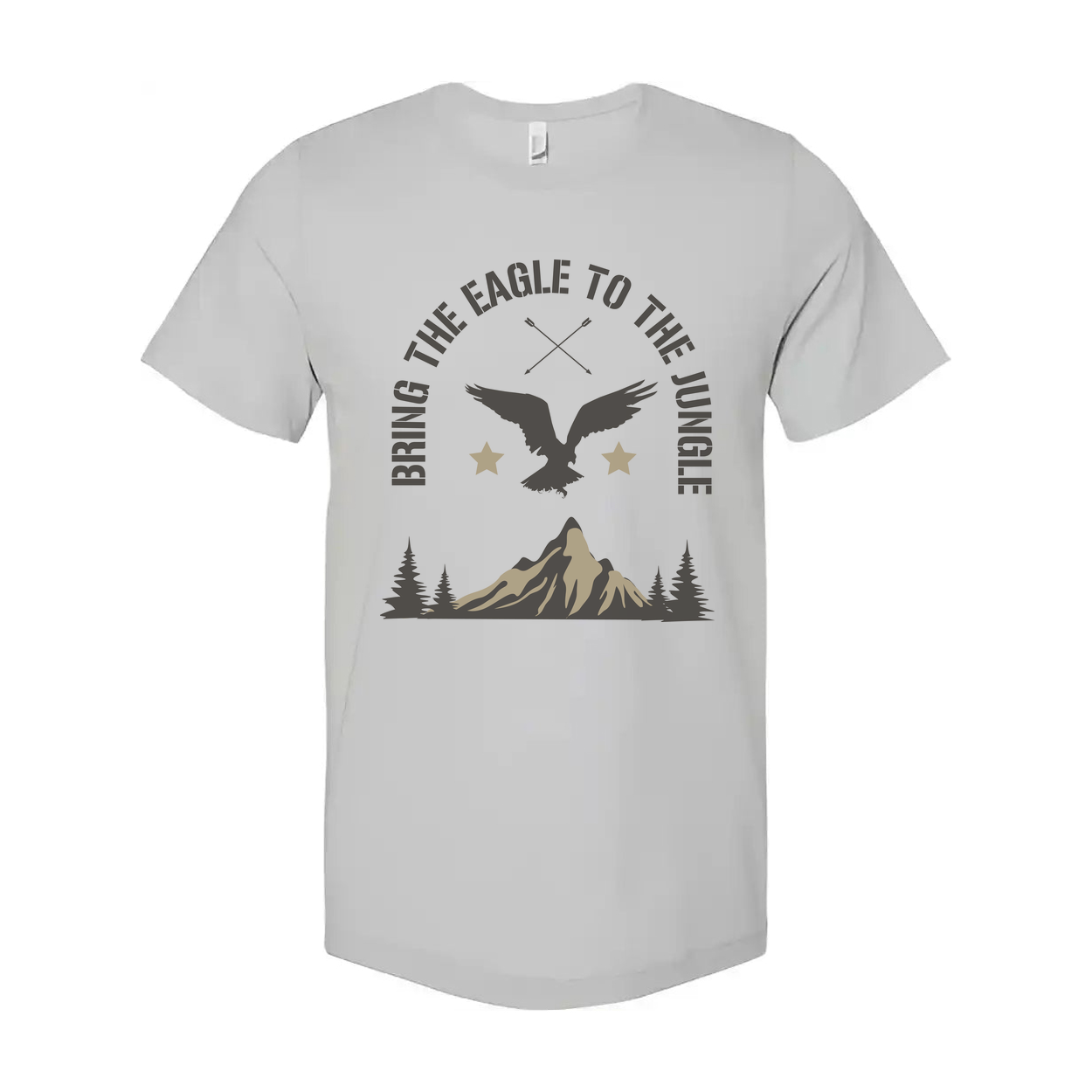 Unisex Outdoor Eagle Graphic T Shirt With Mountain Peak And Forest Silhouette Design