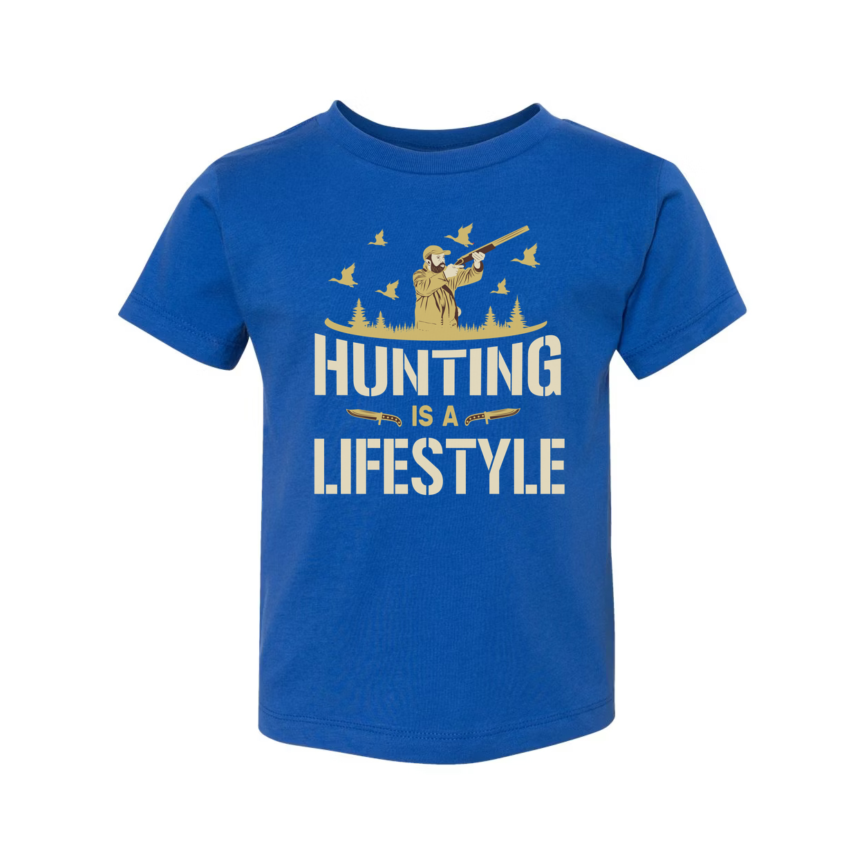 Hunting Is A Lifestyle Unisex T Shirt With Hunter Silhouette Birds Forest Scene Artwork