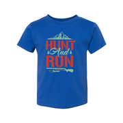 Hunt And Run Graphic Tee Featuring Mountain Landscape And Rifle Silhouette For Hunters
