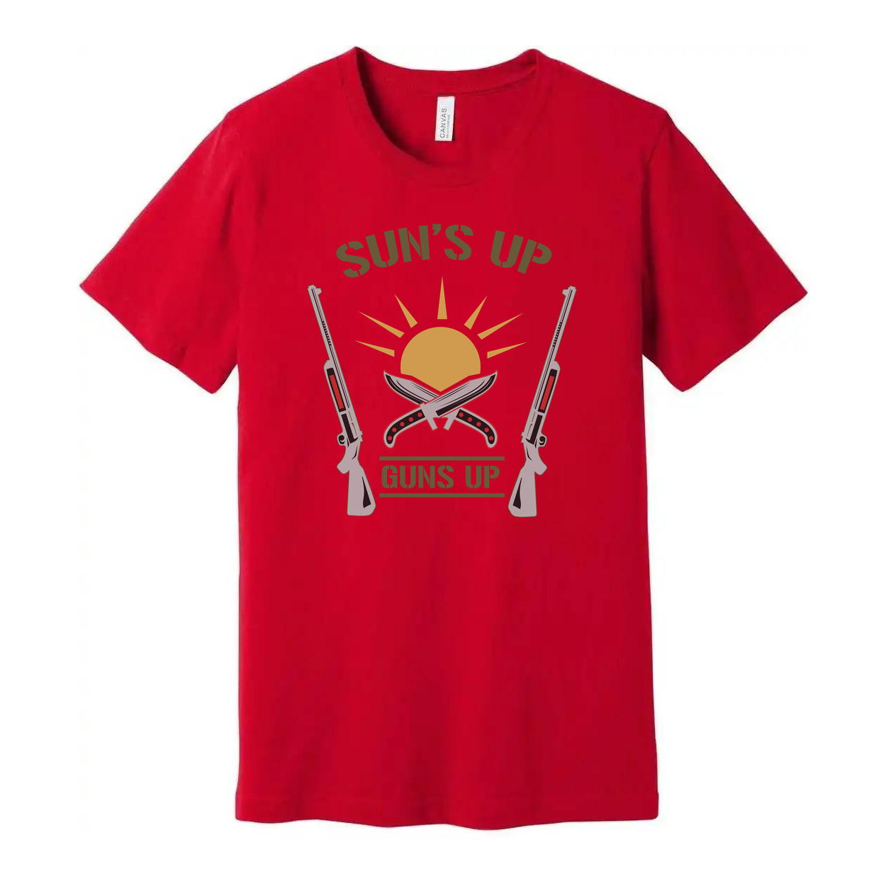 Sun's Up Guns Up Hunting Graphic T Shirt For Hunters And Outdoor Enthusiasts With Bold Vintage Design