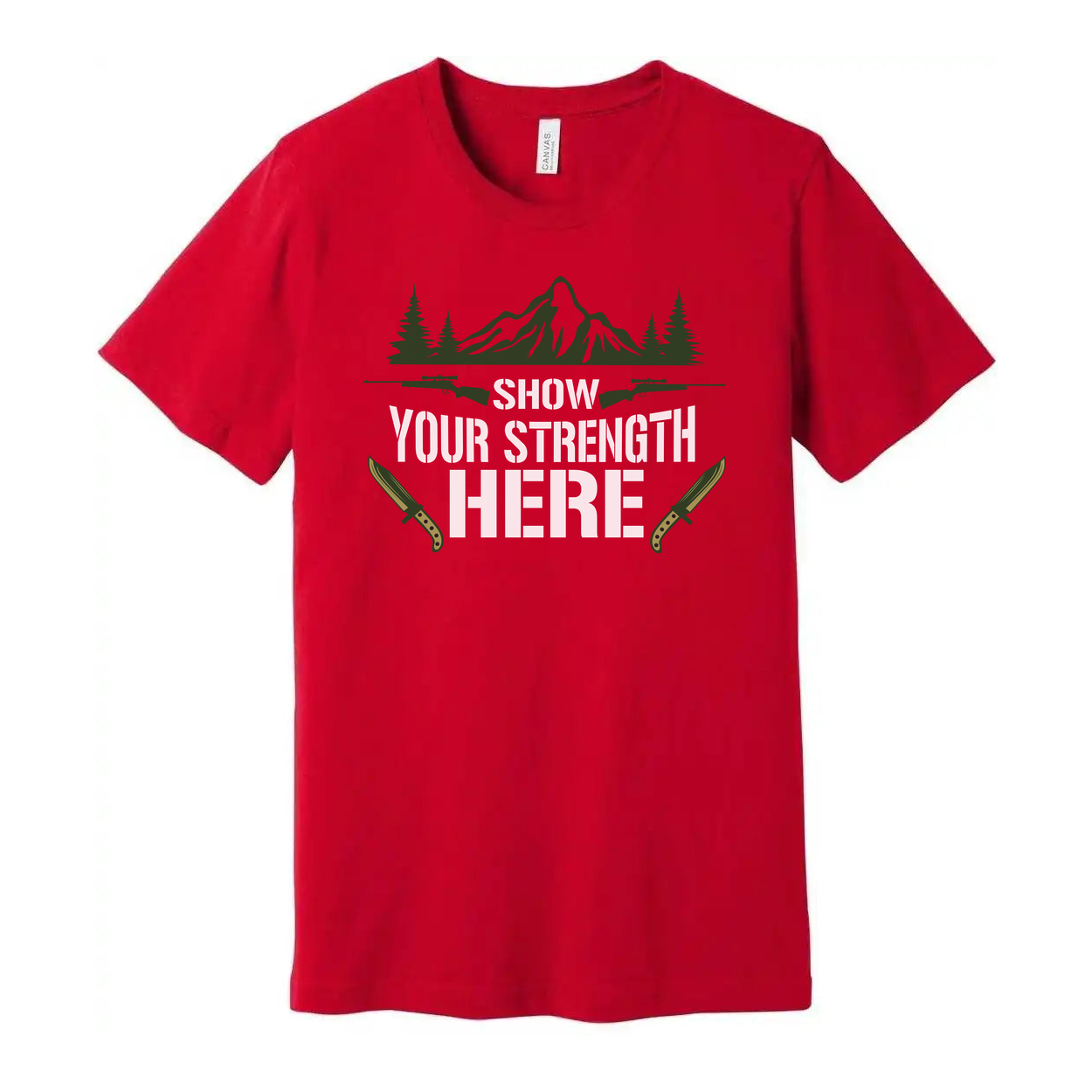 Hunting Unisex Graphic T Shirt With Mountain Scene And Knives Design