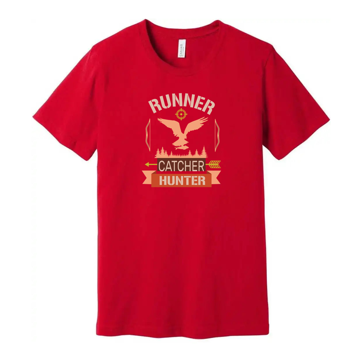 Unisex Hunting Graphic T Shirt With Eagle Emblem, Forest Silhouette, And Target Arrow Design