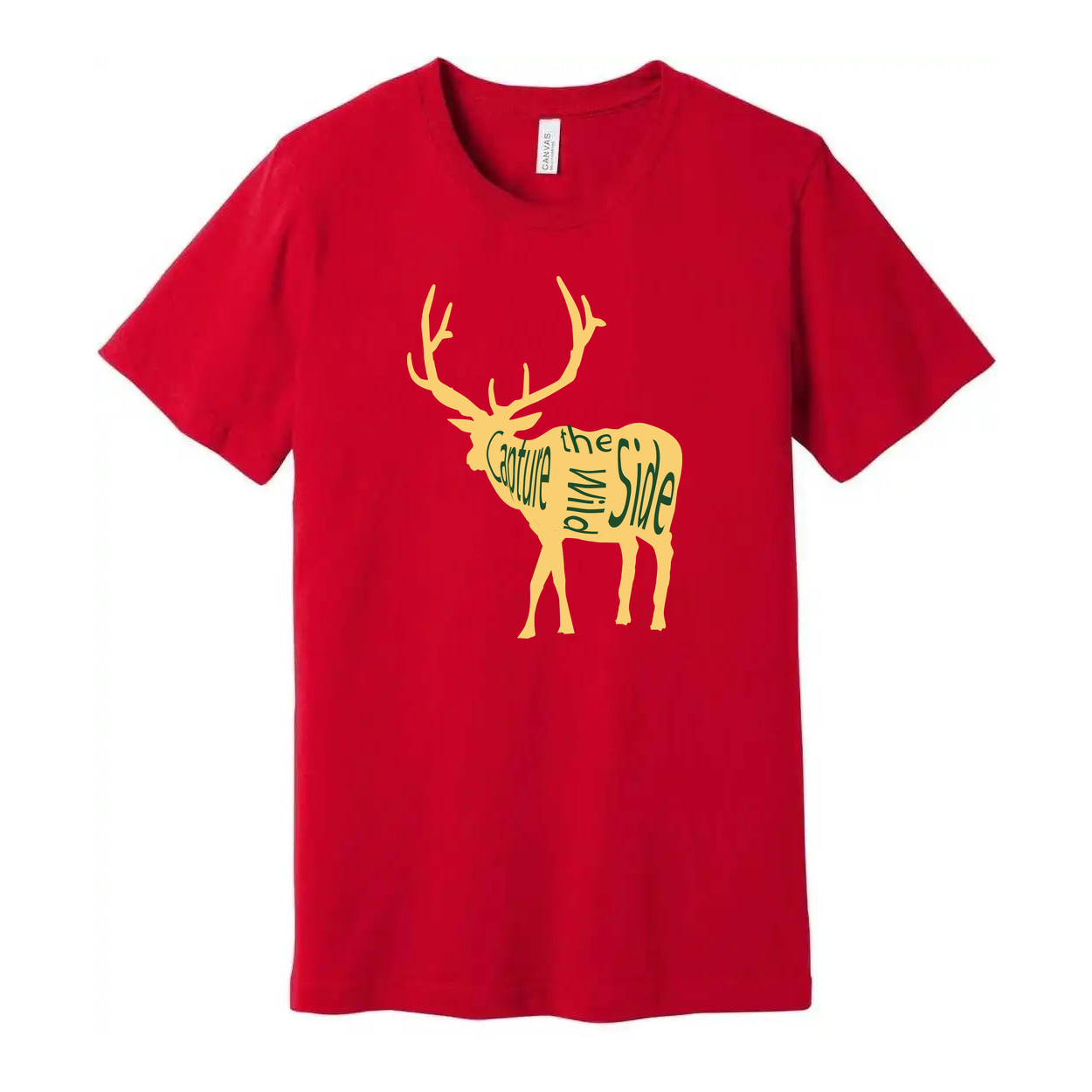 Unisex Hunting T Shirt With Yellow Deer Silhouette And Graphic Typography Design
