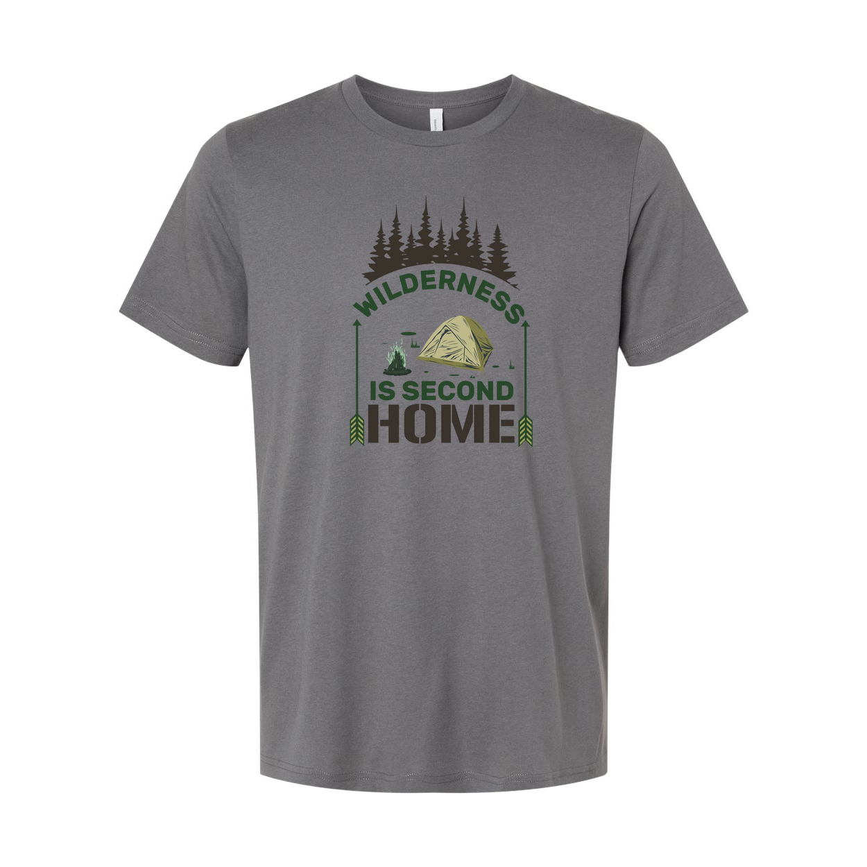 Wilderness Is Second Home Camping Graphic T Shirt With Tent And Forest Scene For Outdoor Enthusiasts