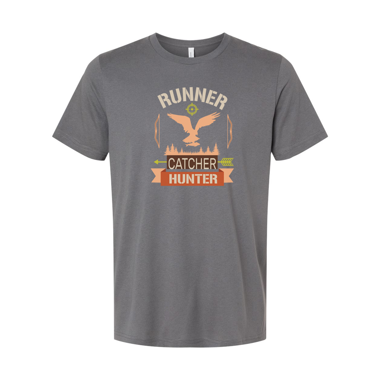 Unisex Hunting Graphic T Shirt With Eagle Emblem, Forest Silhouette, And Target Arrow Design
