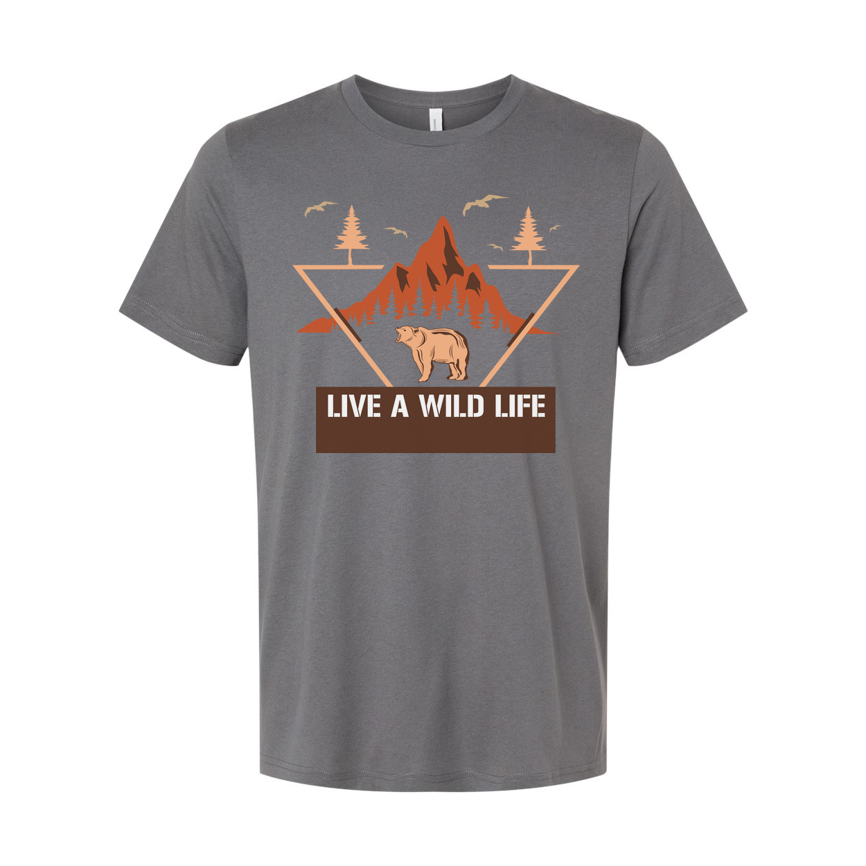 Unisex Hunting Graphic T Shirt With Mountain Range Pine Trees And Bear Illustration