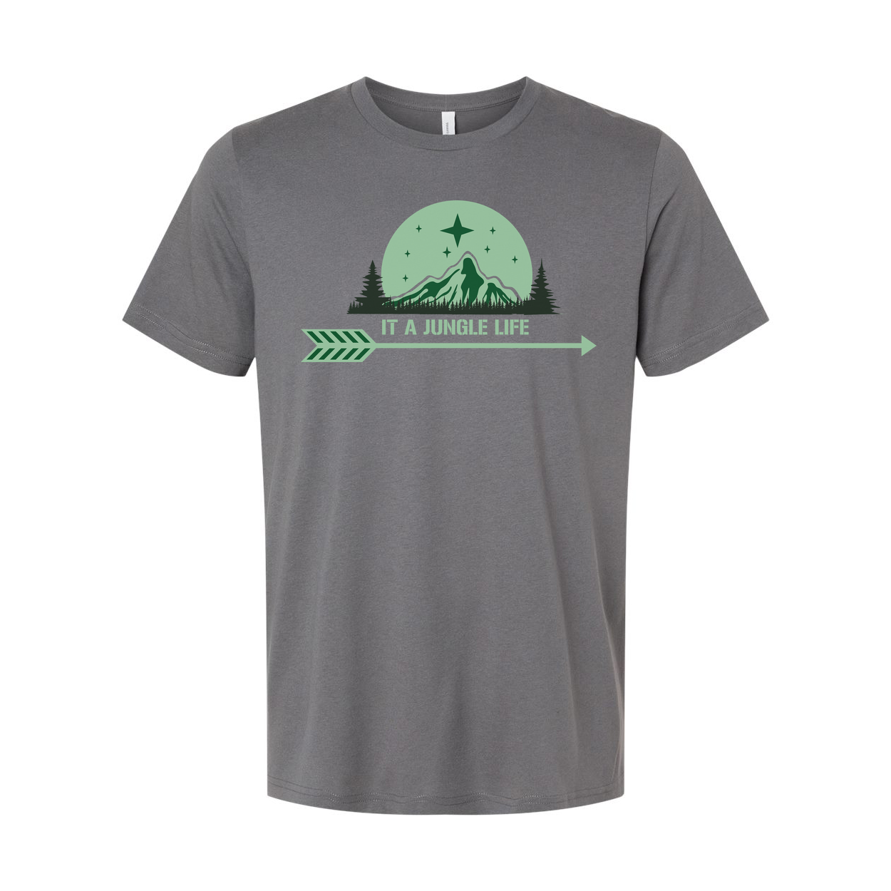 Unisex Graphic T Shirt With Mountain Jungle Scene And Arrow It A Jungle Life Text