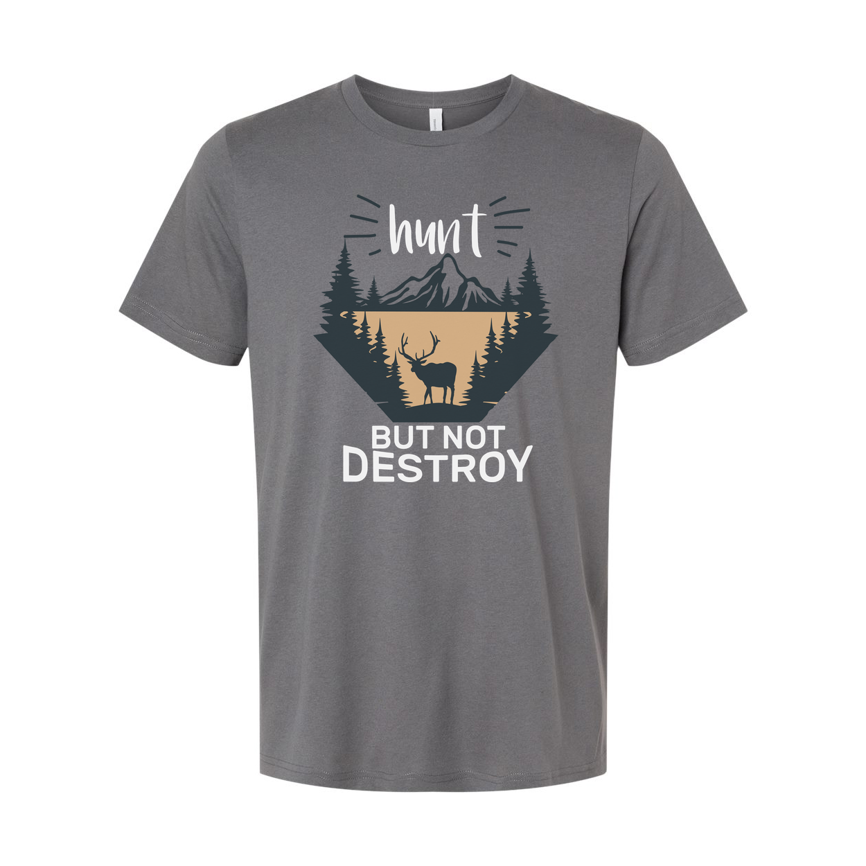 Hunting Graphic T Shirt With Deer Silhouette And Mountain Scene For Outdoors Enthusiasts