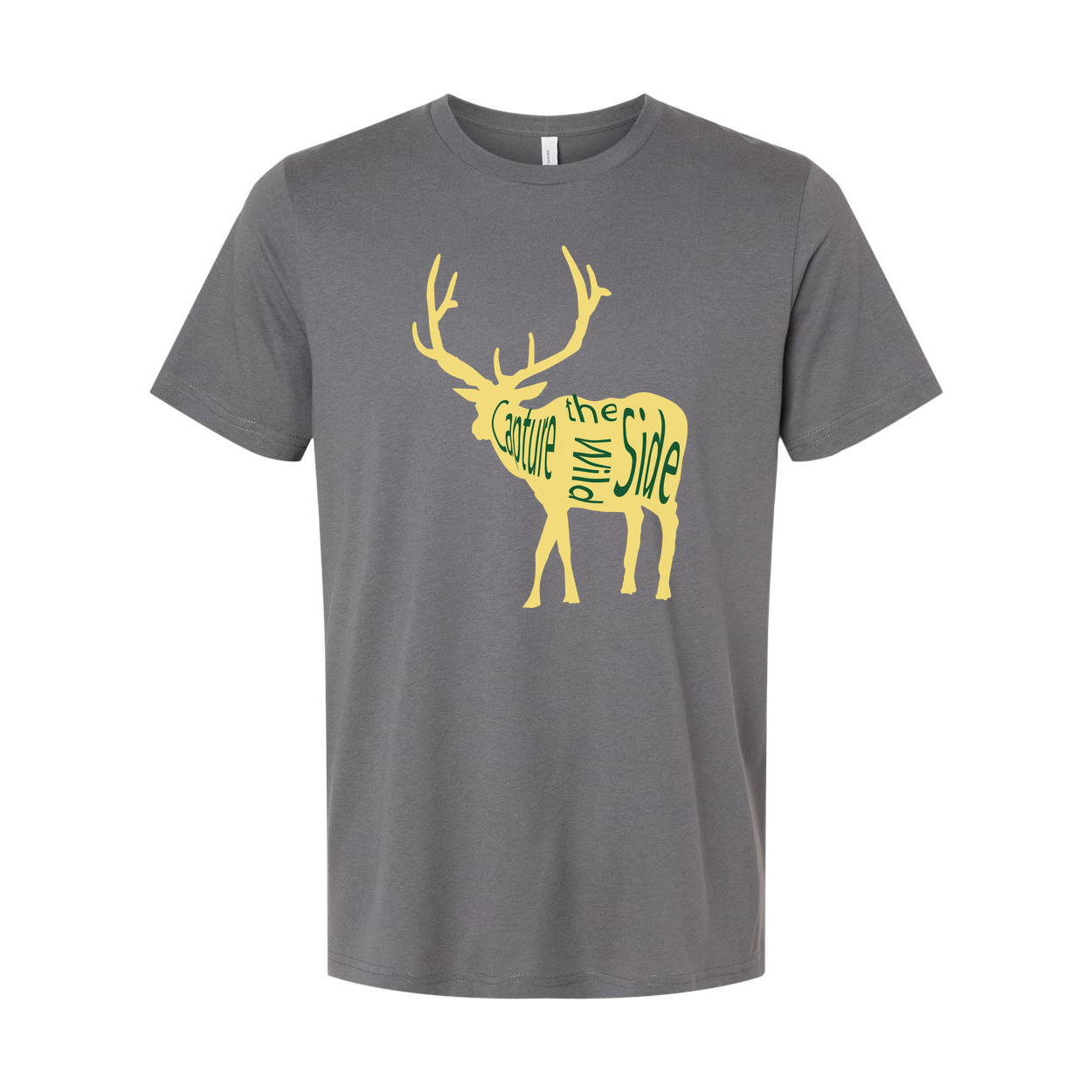 Unisex Hunting T Shirt With Yellow Deer Silhouette And Graphic Typography Design