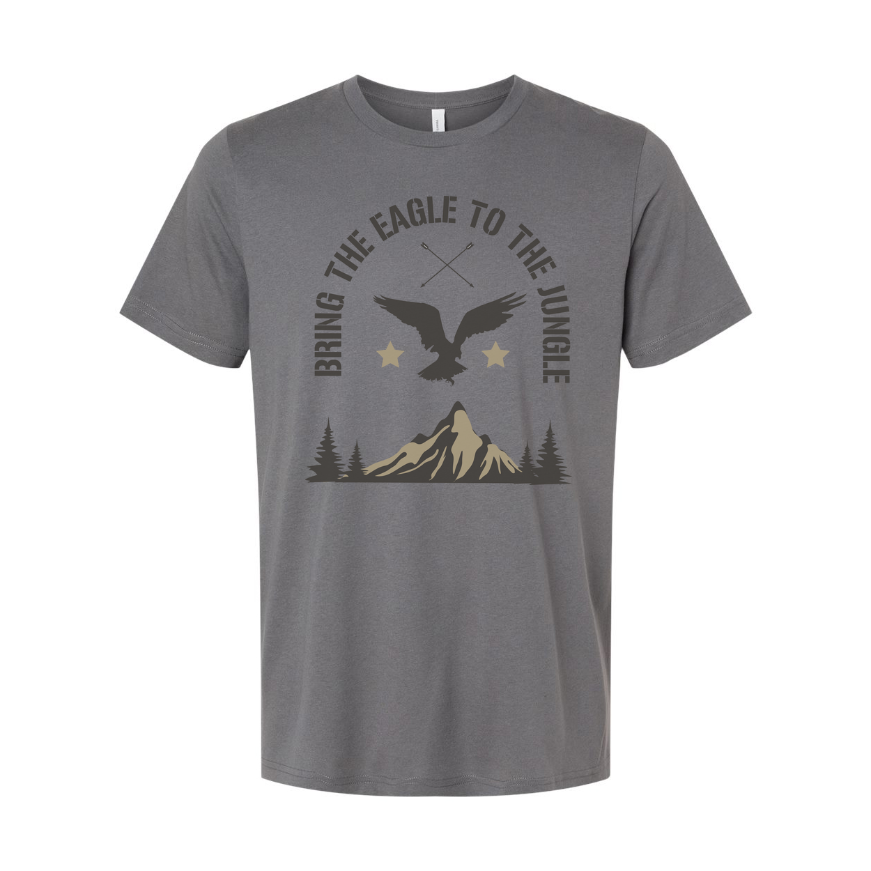 Unisex Outdoor Eagle Graphic T Shirt With Mountain Peak And Forest Silhouette Design