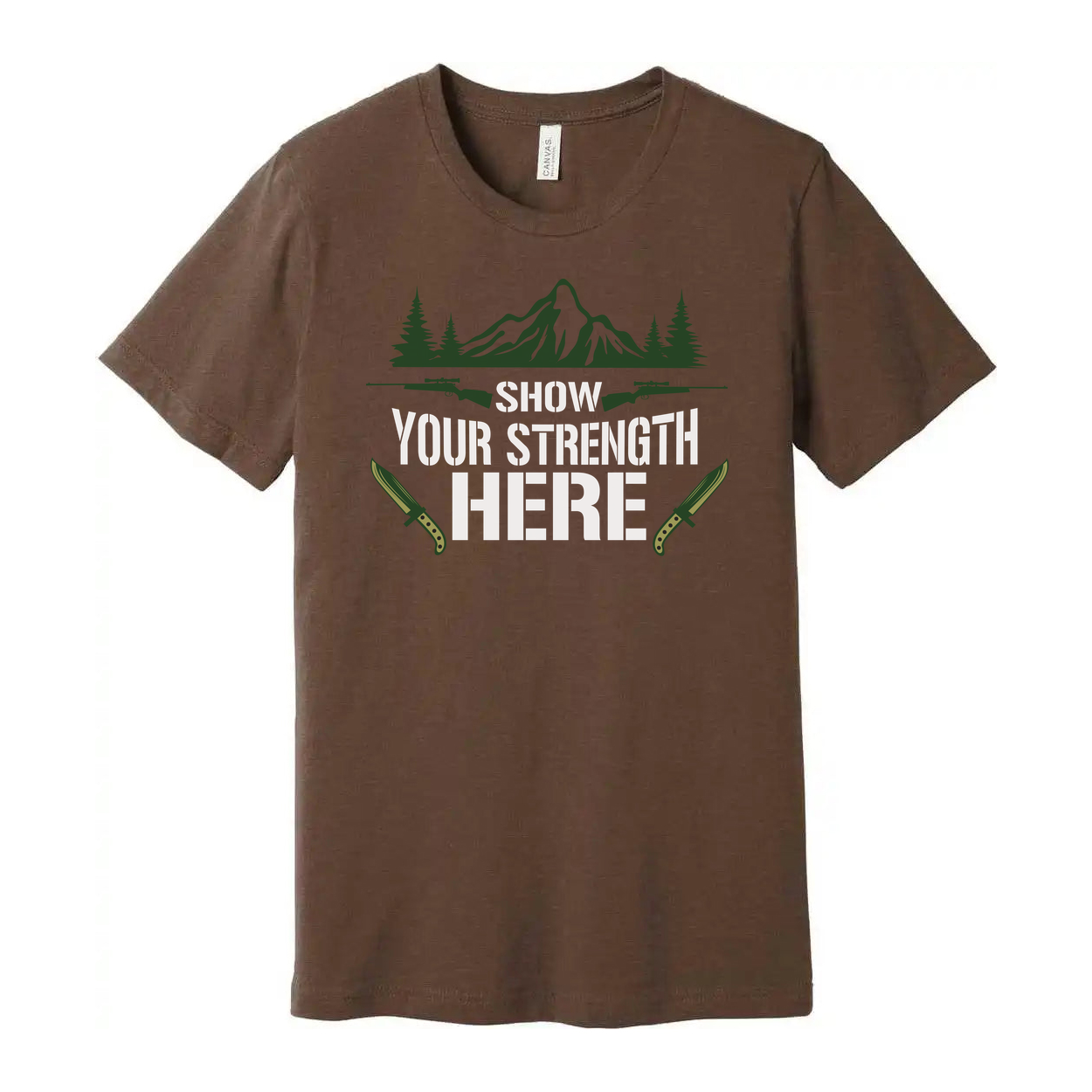 Hunting Unisex Graphic T Shirt With Mountain Scene And Knives Design