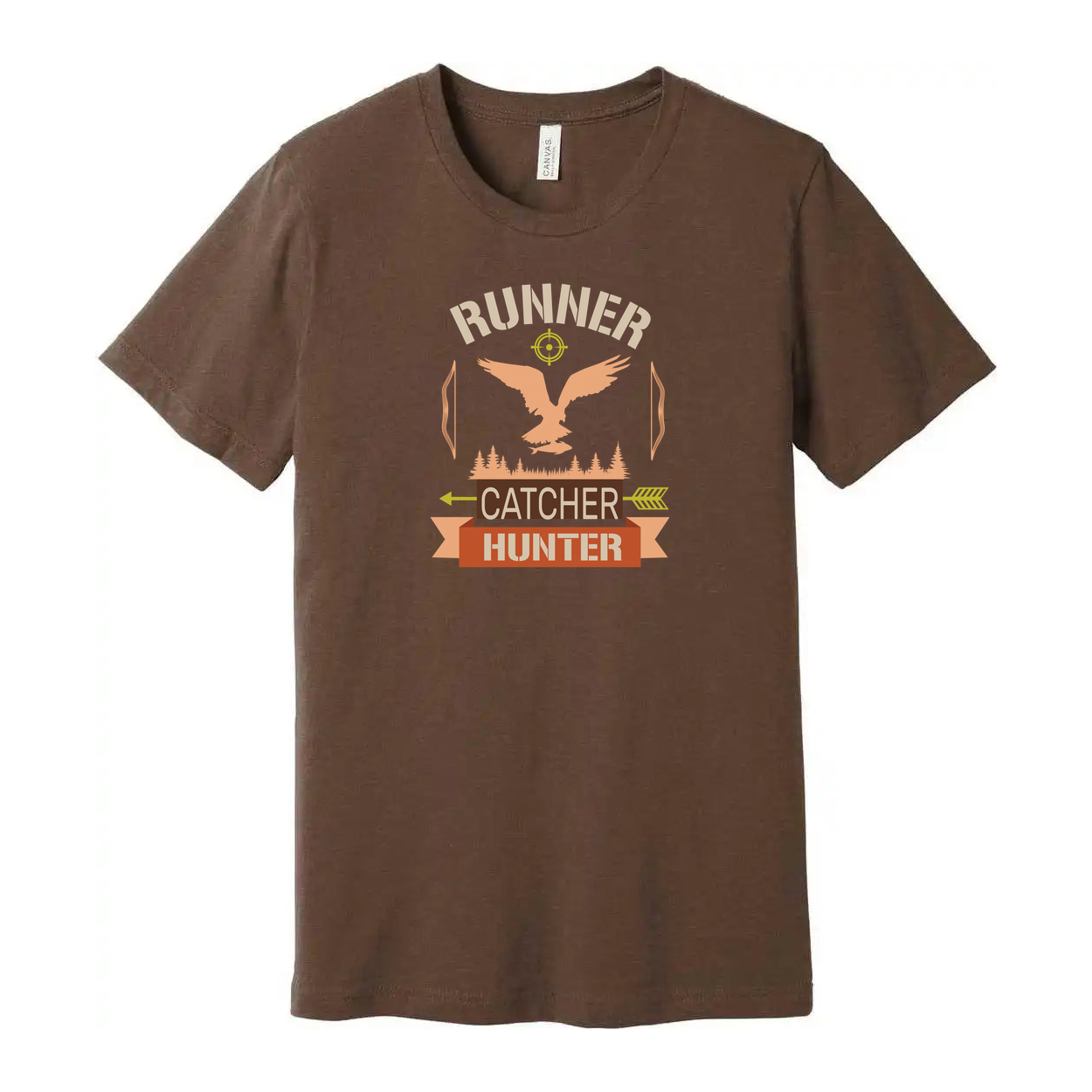 Unisex Hunting Graphic T Shirt With Eagle Emblem, Forest Silhouette, And Target Arrow Design