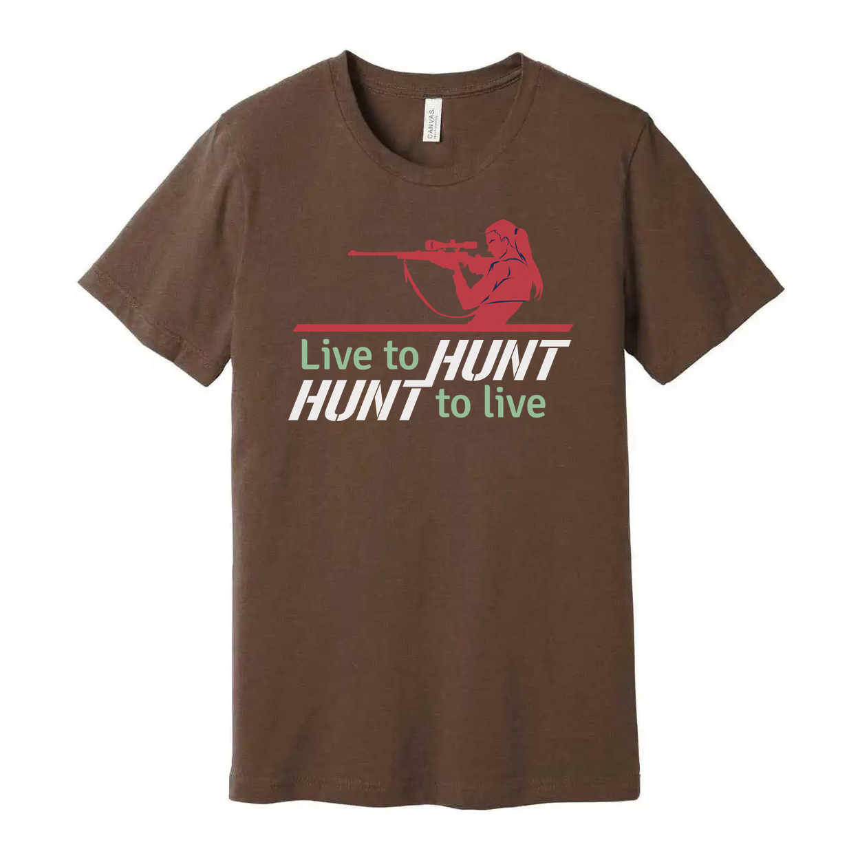 Unisex Hunting T Shirt With Rifle Scope Silhouette And Live To Hunt Slogan Graphic
