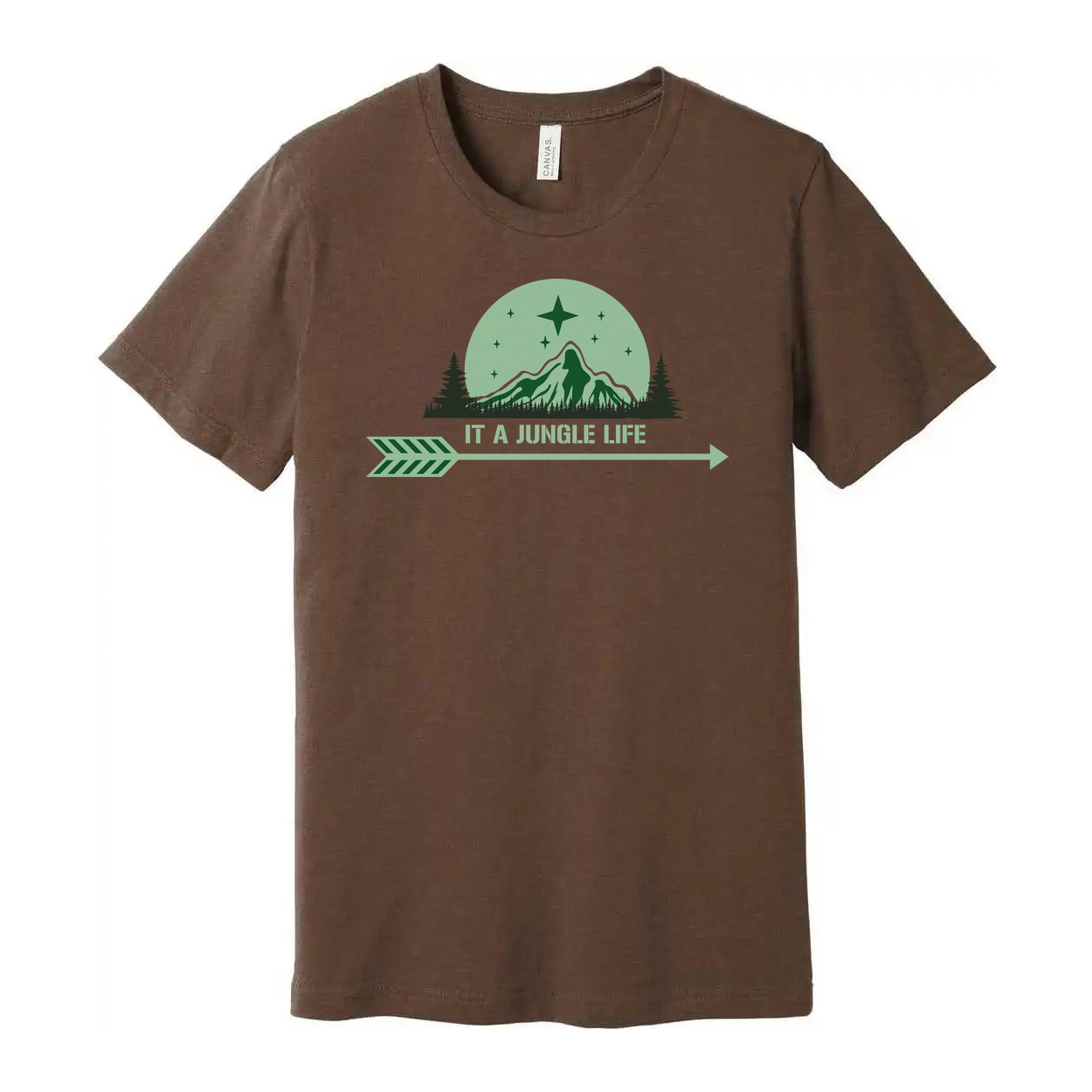 Unisex Graphic T Shirt With Mountain Jungle Scene And Arrow It A Jungle Life Text