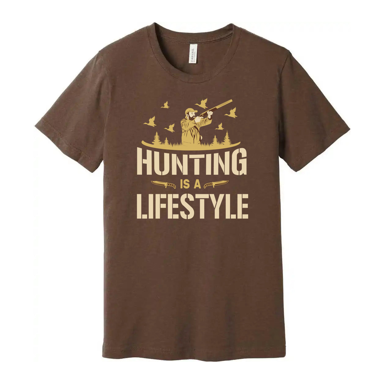 Hunting Is A Lifestyle Unisex T Shirt With Hunter Silhouette Birds Forest Scene Artwork