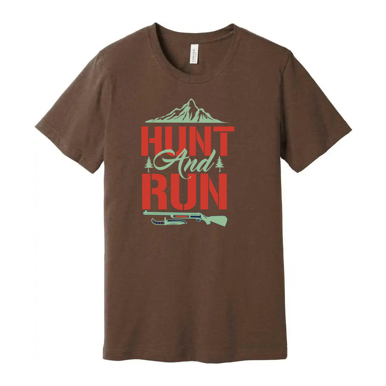Hunt And Run Graphic Tee Featuring Mountain Landscape And Rifle Silhouette For Hunters