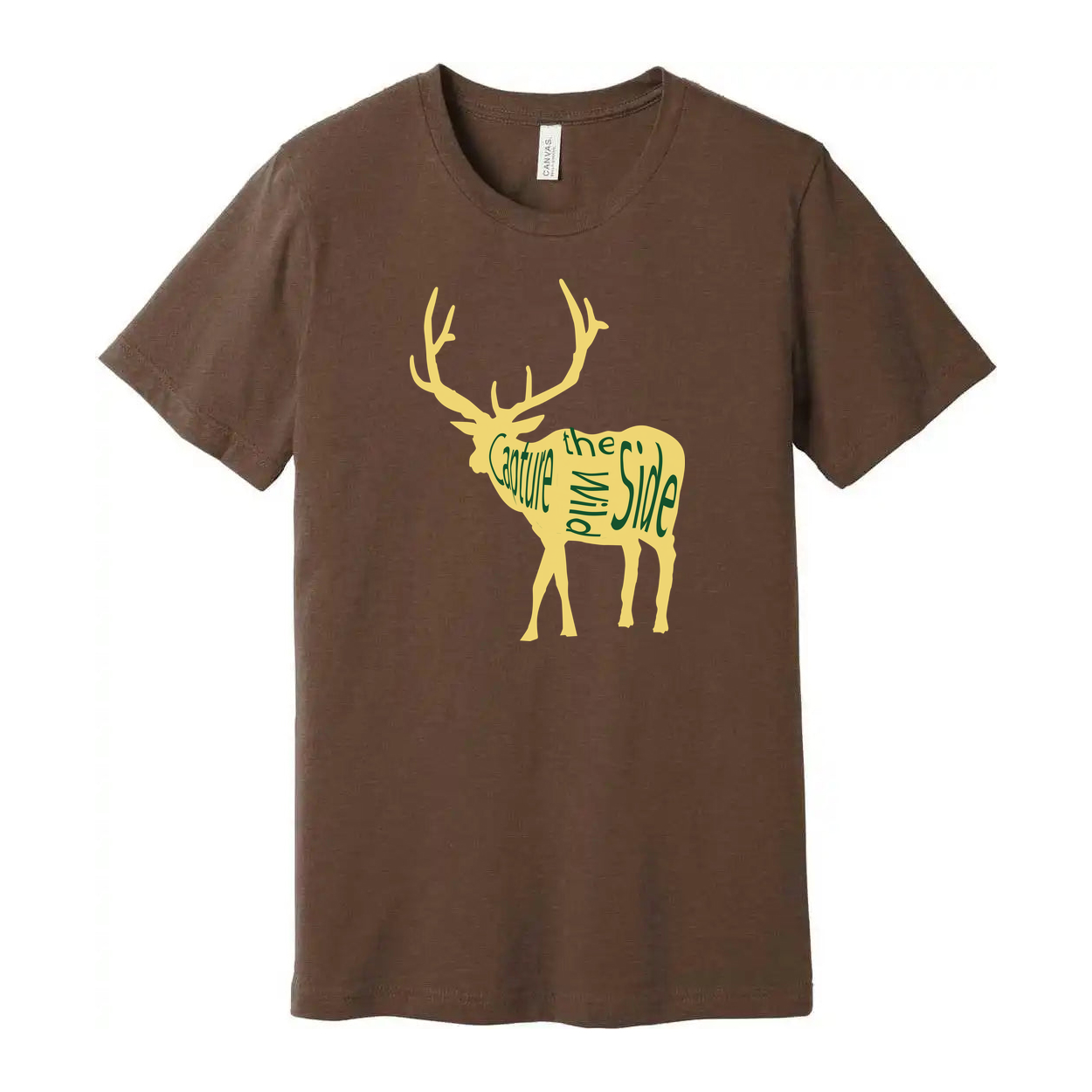 Unisex Hunting T Shirt With Yellow Deer Silhouette And Graphic Typography Design
