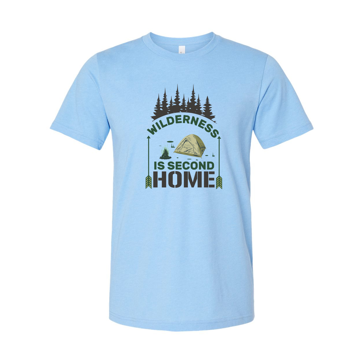 Wilderness Is Second Home Camping Graphic T Shirt With Tent And Forest Scene For Outdoor Enthusiasts