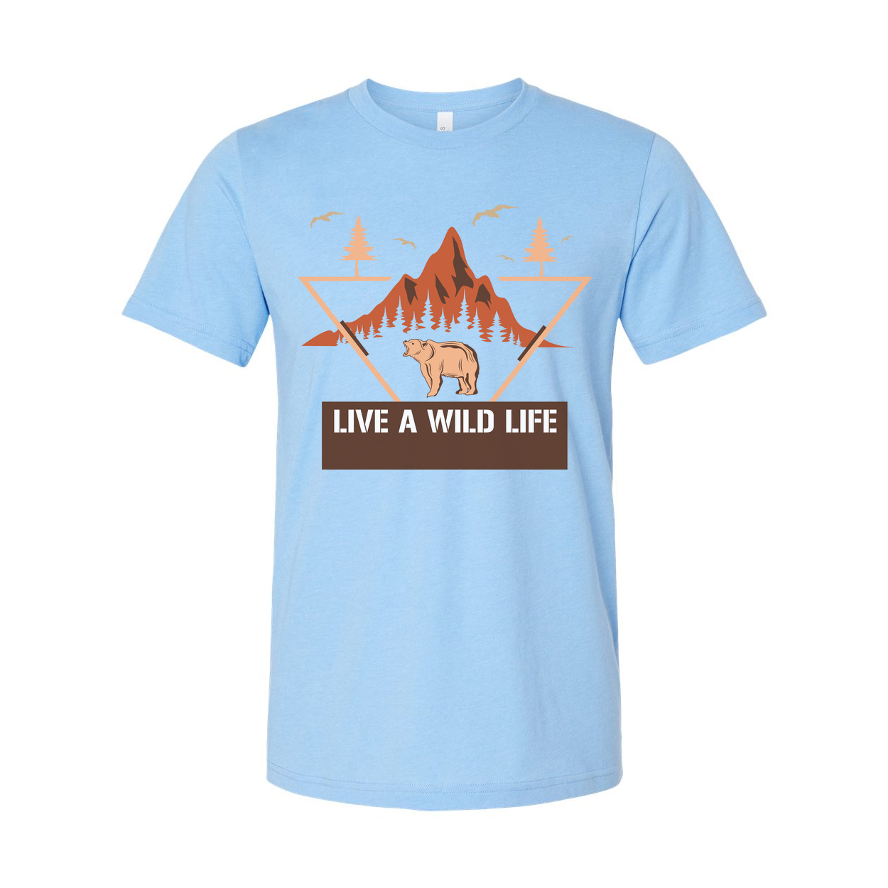 Unisex Hunting Graphic T Shirt With Mountain Range Pine Trees And Bear Illustration